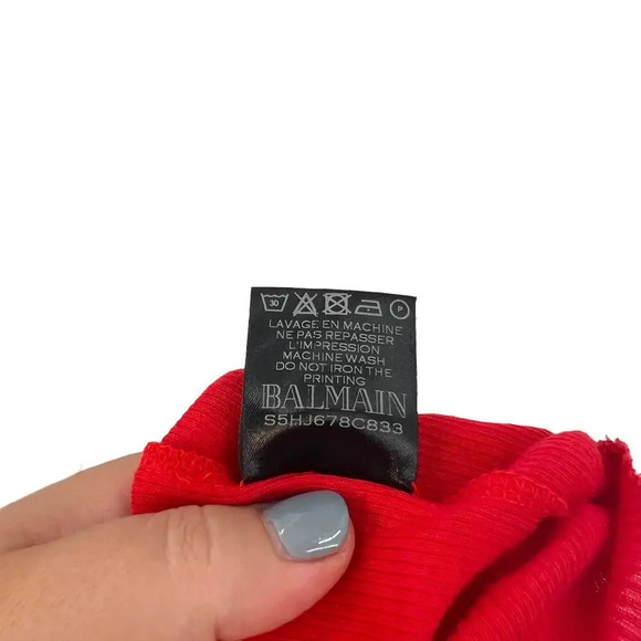 Balmain Red Cotton Ribbed Long Sleeve Scoop Neck Tee‎ Shirt Size XL **Flawed - Picture 12 of 12